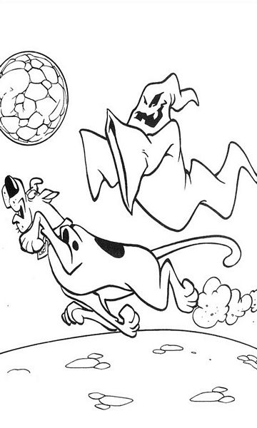kolorowanka Scooby Doo ucieka przed duchem malowanka do wydruku z bajki dla dzieci, do pokolorowania kredkami, obrazek nr 51